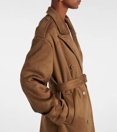 The Frankie Shop Womens Pembroke Double-breasted Faux-suede Trench Coat Camel In Brown