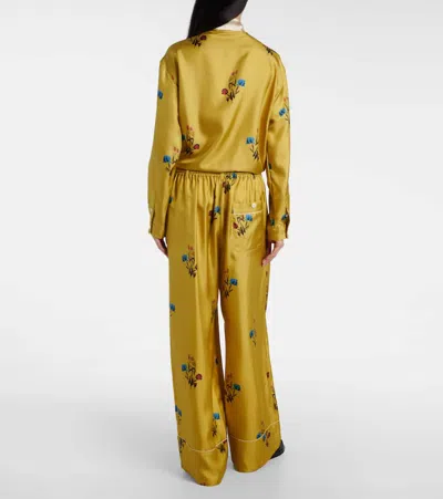 Marni Floral Print Wide Leg Silk Pants In Gold
