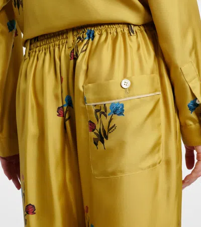 Marni Floral Print Wide Leg Silk Pants In Gold