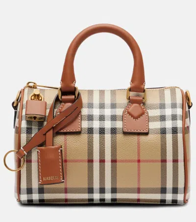 Burberry Mini Bag Structured Shape Check Pattern Top Handle In Sand