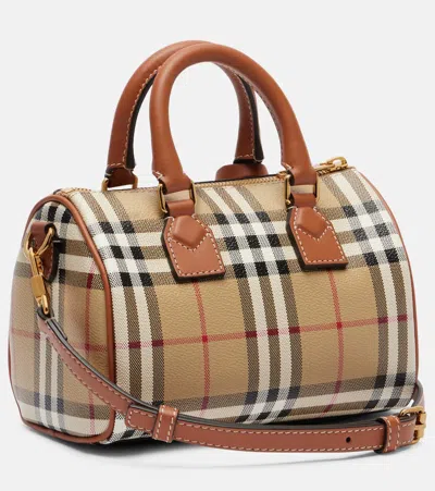 Burberry Mini Bag Structured Shape Check Pattern Top Handle In Sand