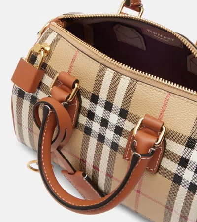 Burberry Mini Bag Structured Shape Check Pattern Top Handle In Sand