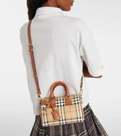 Burberry Mini Bag Structured Shape Check Pattern Top Handle In Sand