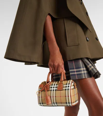 Burberry Mini Bag Structured Shape Check Pattern Top Handle In Sand