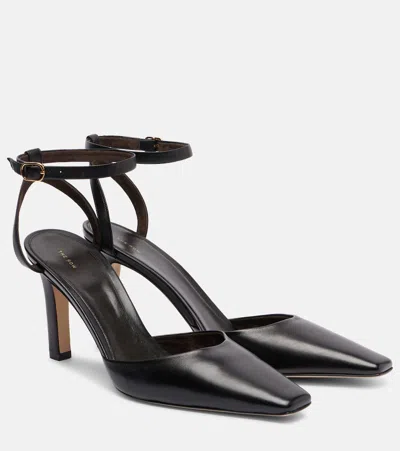The Row Carla Leather Ankle-strap Pumps In Black