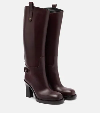 Burberry Cavalier 85 Leather Knee-high Boots In Burgundy