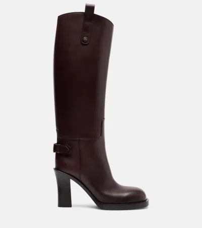 Burberry Cavalier 85 Leather Knee-high Boots In Burgundy