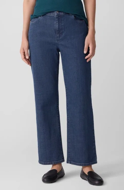 Eileen Fisher High Rise Ankle Straight Leg Jeans In Medium Indigo In Blue