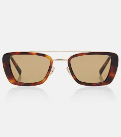 Saint Laurent Rectangle-frame Tortoiseshell Acetate And Gold-tone Sunglasses In Brown