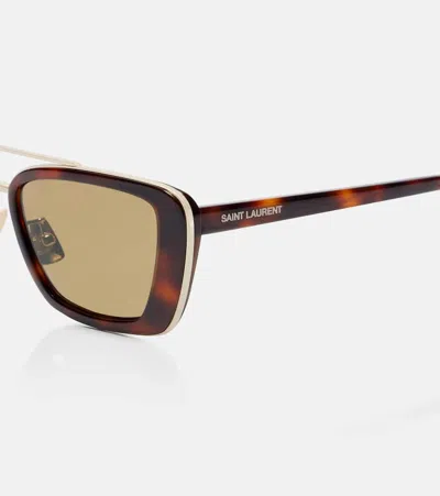 Saint Laurent Rectangle-frame Tortoiseshell Acetate And Gold-tone Sunglasses In Brown