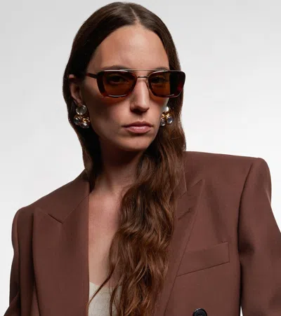 Saint Laurent Rectangle-frame Tortoiseshell Acetate And Gold-tone Sunglasses In Brown