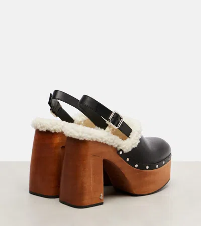 Jimmy Choo 135mm Leather Platform Sheepskin Sandals In Black