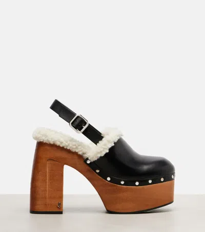 Jimmy Choo 135mm Leather Platform Sheepskin Sandals In Black