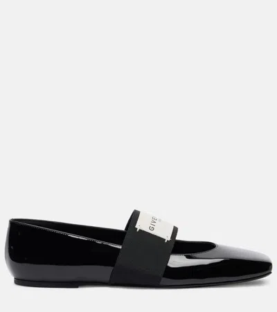 Givenchy Sliced Square Label Patent Leather Ballerina Flats In Black