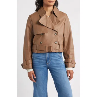 Hugo Boss Boss Satela Double Breasted Leather Jacket In Neutral