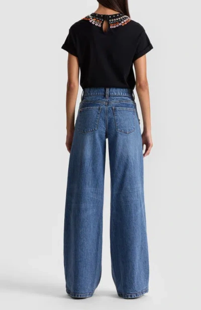 Alice And Olivia Amazing Low Rise Embellished Baggy Jeans In Brooklyn Blue In Blue
