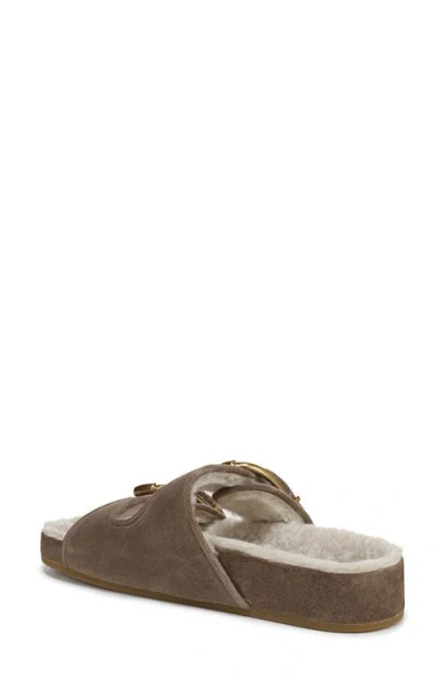 Veronica Beard Prue Genuine Shearling Lined Two Strap Sandal In Brown