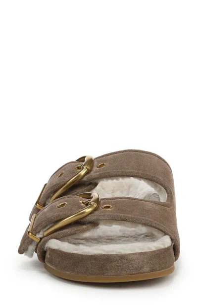 Veronica Beard Prue Genuine Shearling Lined Two Strap Sandal In Brown