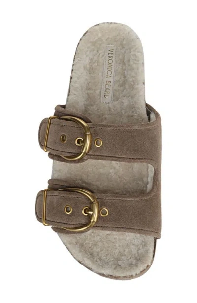 Veronica Beard Prue Genuine Shearling Lined Two Strap Sandal In Brown