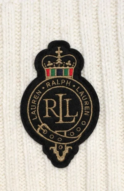 Ralph Lauren Crest-patch Cable-knit Scarf In Neutral