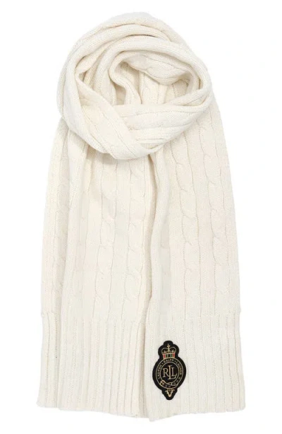 Ralph Lauren Crest-patch Cable-knit Scarf In Neutral