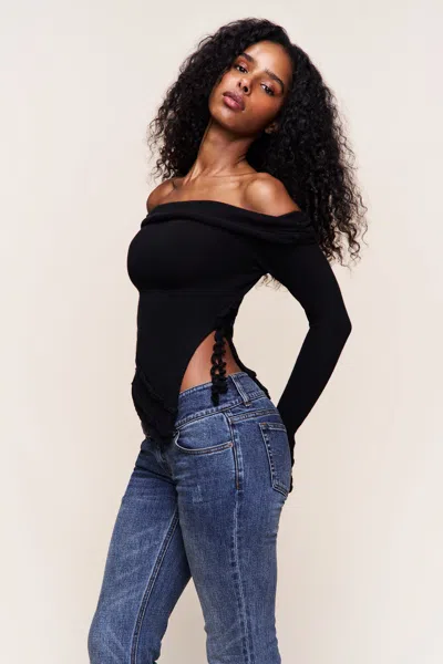 Danielle Guizio Ny Soler Fold Over Knit Top In Black