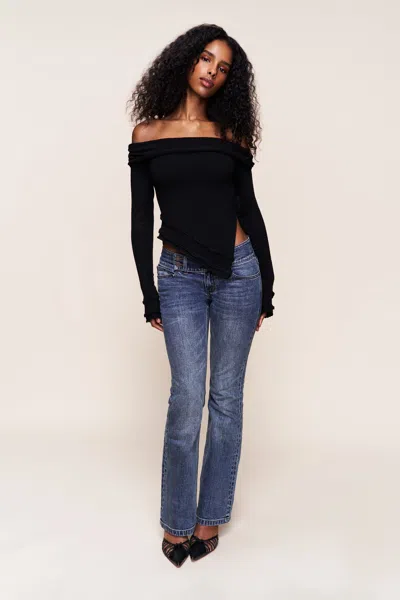 Danielle Guizio Ny Soler Fold Over Knit Top In Black