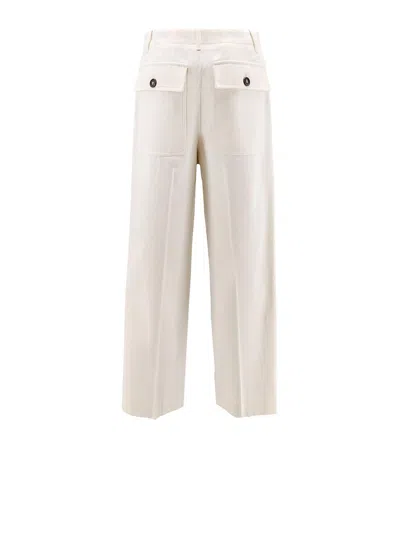 Brunello Cucinelli Women Cotton And Wool Trousers With Adjustable Drawstring In White