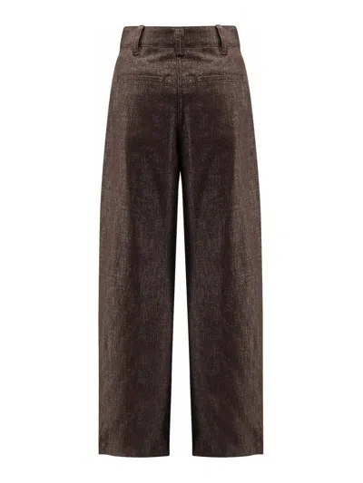 Brunello Cucinelli Denim Trousers Featuring Lurex Profile In Brown