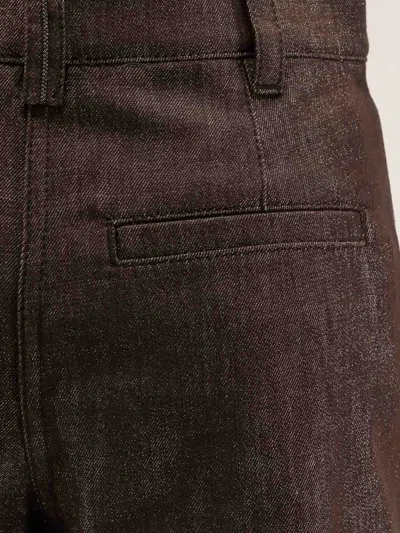 Brunello Cucinelli Denim Trousers Featuring Lurex Profile In Brown