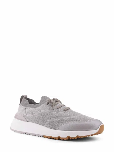 Brunello Cucinelli Techno Cotton Knit Runners With Heat Tape In Gray