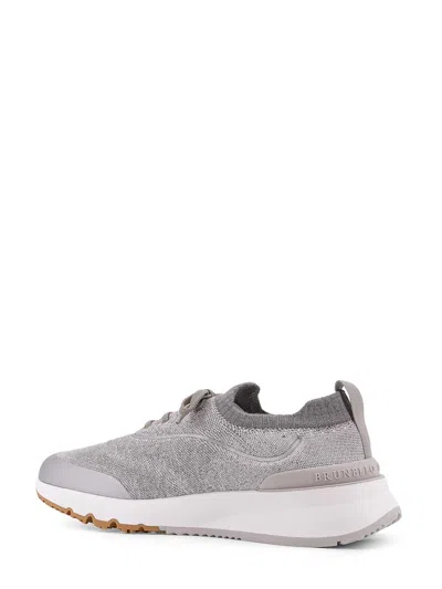 Brunello Cucinelli Techno Cotton Knit Runners With Heat Tape In Gray