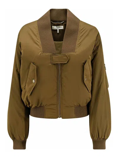 Chloé Zip-up Cropped Bomber Jacket In Brown