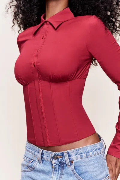 Danielle Guizio Ny Tailored Corset Long Sleeve In Red