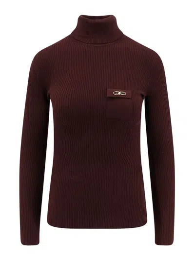 Elisabetta Franchi Ribbed Turtleneck In Burgundy