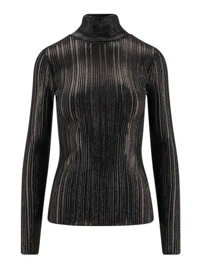 Elisabetta Franchi Metallic Fabric Turtleneck Sweater In Black