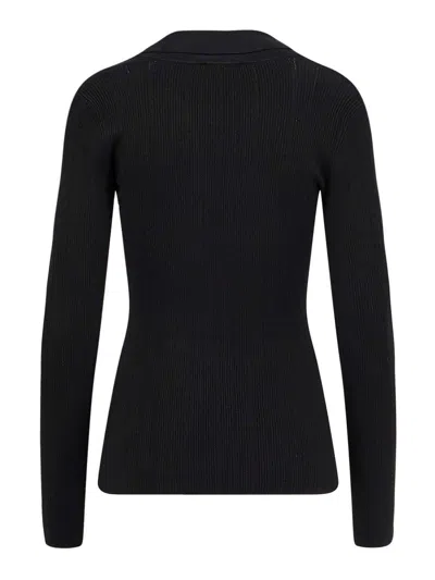 Elisabetta Franchi Deep V-neck Sweater With Gold Accent And Ribbed Texture In Black