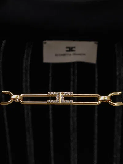 Elisabetta Franchi Deep V-neck Sweater With Gold Accent And Ribbed Texture In Black