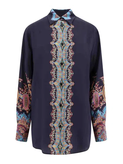 Etro Paisley-print Silk Shirt In Blue