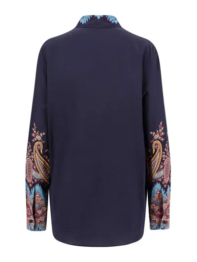 Etro Paisley-print Silk Shirt In Blue