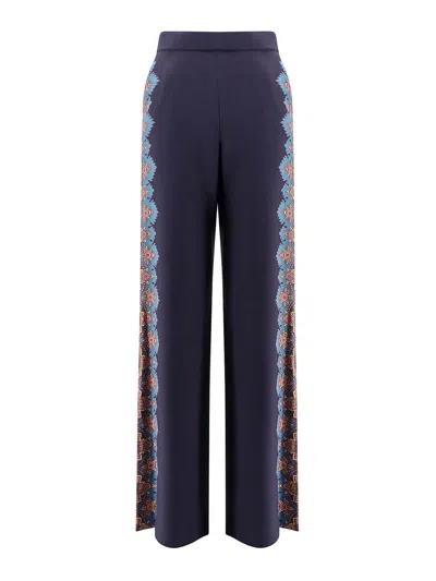 Etro Floral Print Silk Trousers In Blue