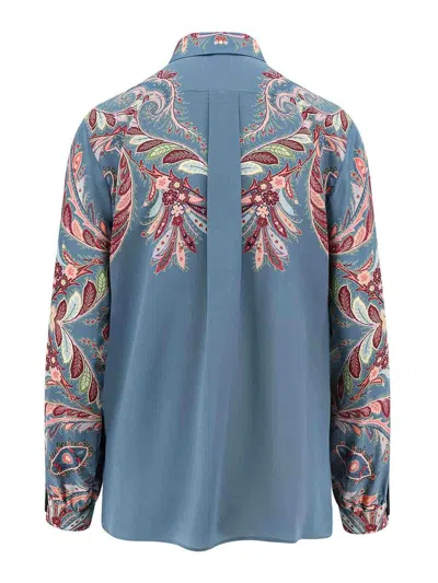 Etro Paisley Print Silk Shirt In Blue