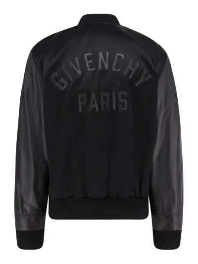 Givenchy Men Cotton And Nylon Jacket With Leather Sleeves In Black