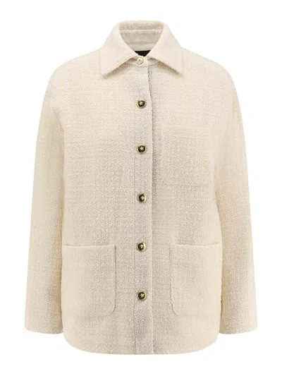 Pinko Textured White Jacket With Boxy Silhouette In Neutral
