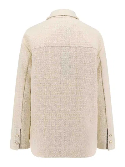 Pinko Textured White Jacket With Boxy Silhouette In Neutral