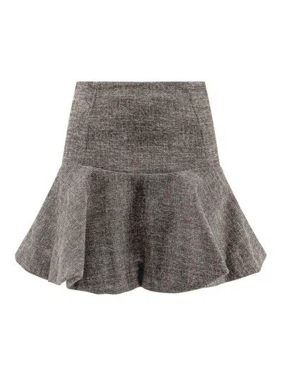 Pinko Flared Tweed Flannel Mini Skirt In Gray