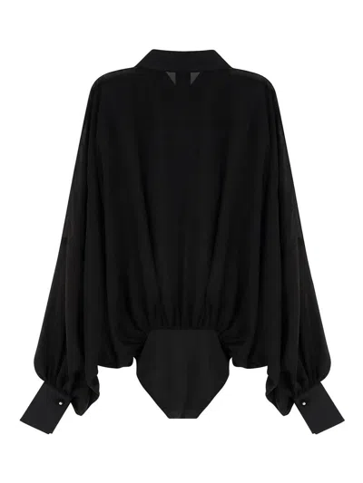 Pinko Crystal Buttoned Collared Sheer Shirt In Black