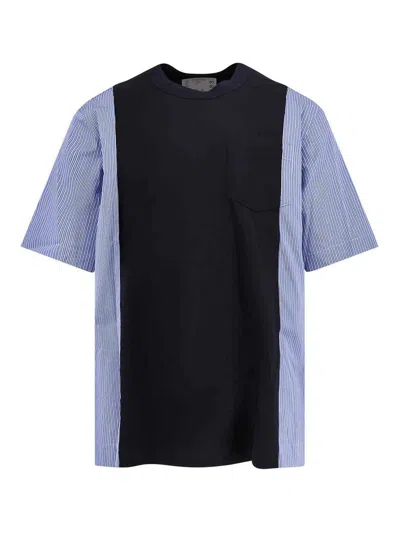 Sacai Mens Navy X Blue Stripe Shirt-sleeve Striped Cotton T-shirt In Blue