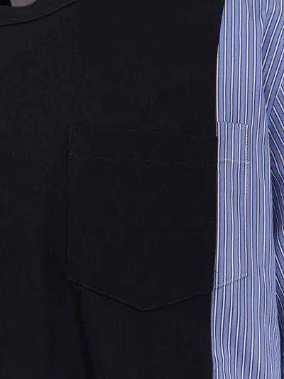 Sacai Mens Navy X Blue Stripe Shirt-sleeve Striped Cotton T-shirt In Blue