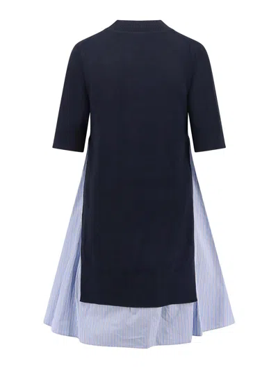 Sacai Oversized Cotton Dress With Layered Hem In Blue